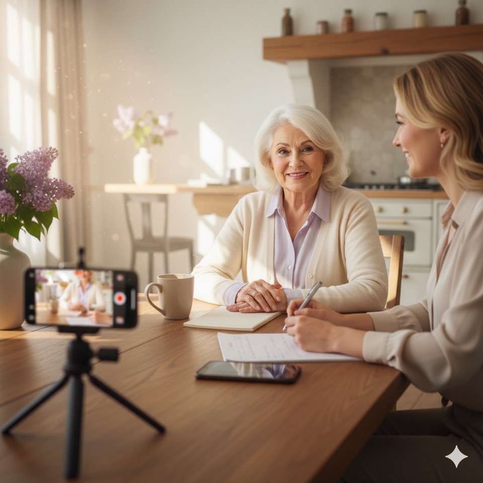 Grandmother sharing her story during an Abrevity interview