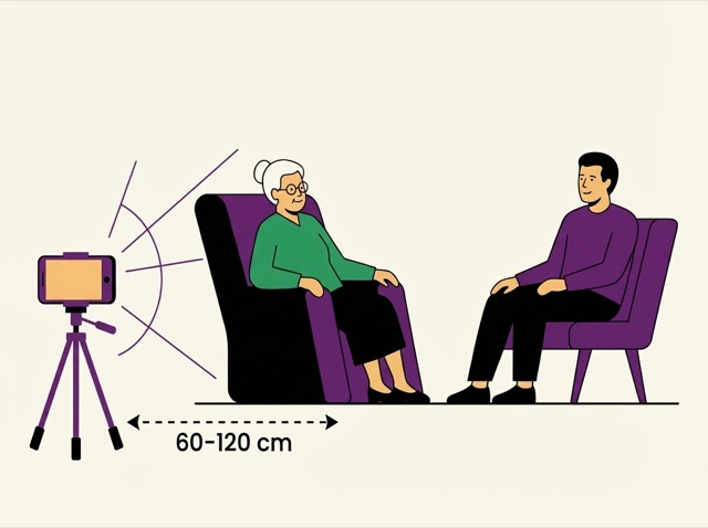 Diagram showing phone placement for clear audio and video during an interview