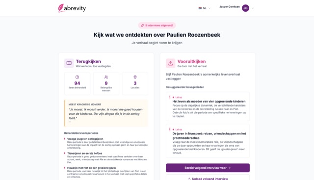 Abrevity dashboard showing story structure and progress